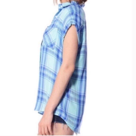 Rails Britt Tartan Plaid Cap Sleeve Button Front Top - Picture 8 of 14